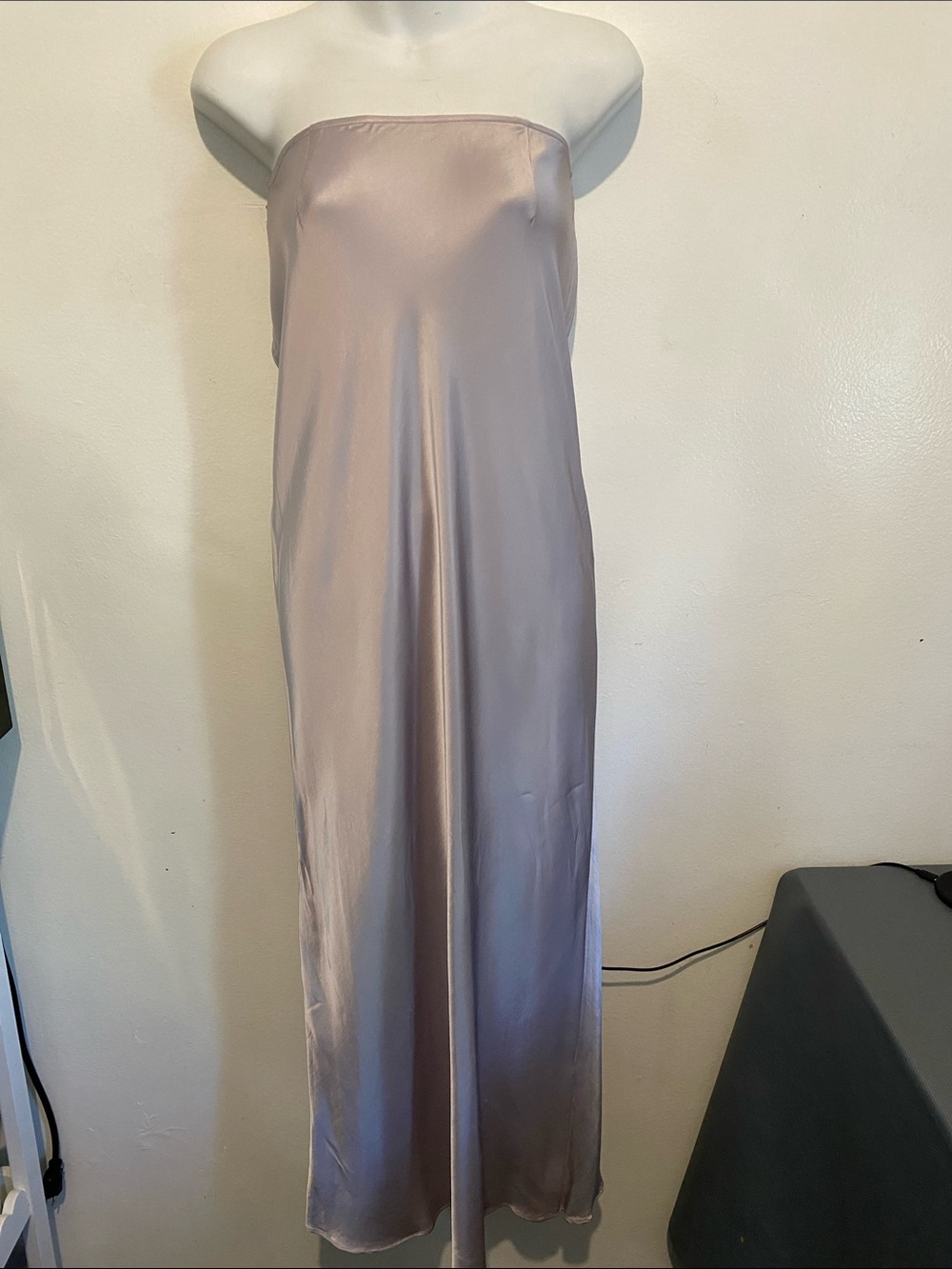 Strapless Satin Slip Dress in Taupe